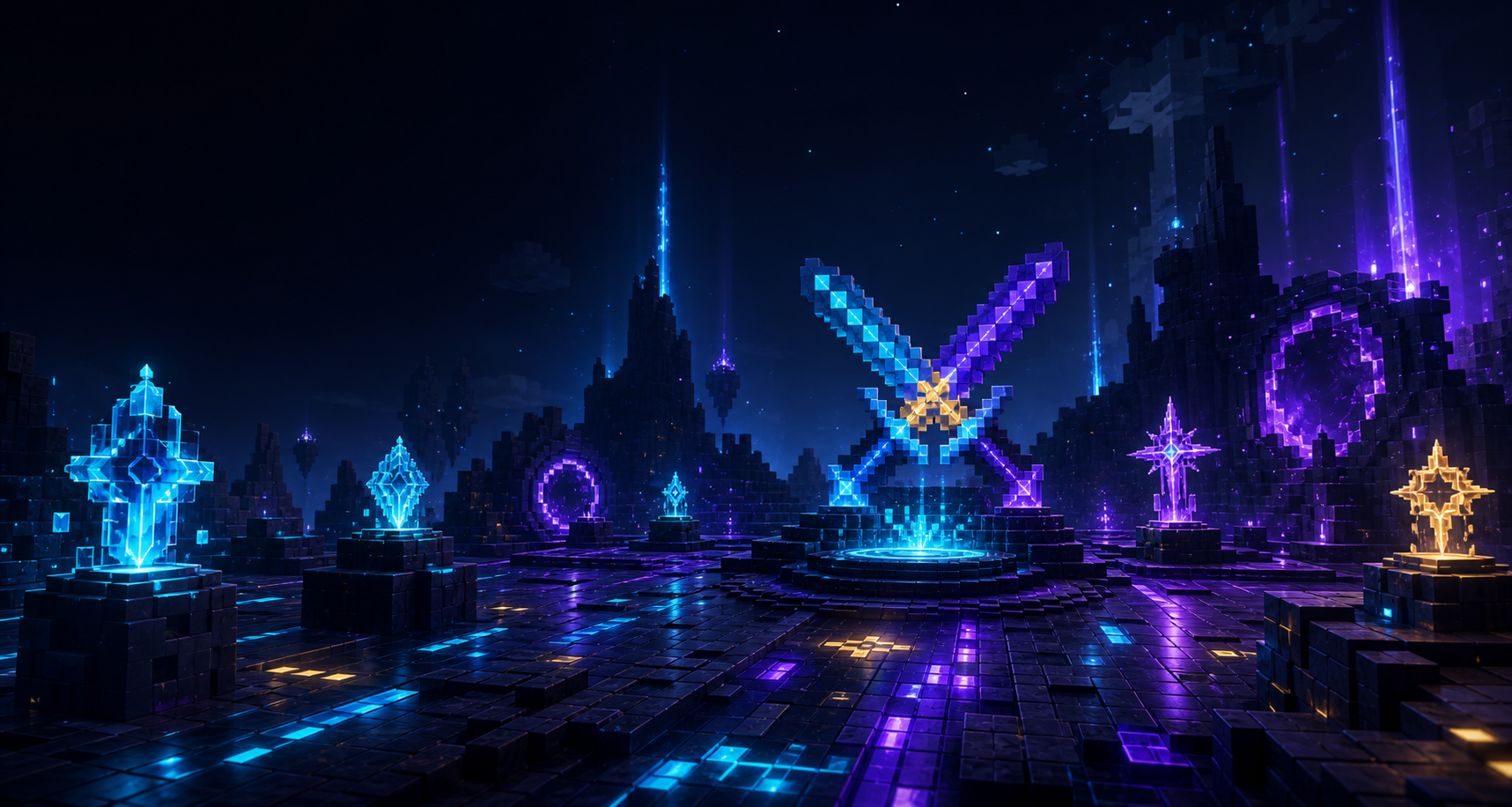 Futuristic voxel PvP arena
